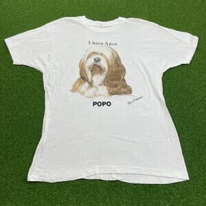 Vintage Fruit of the Loom White Popo Lhasa Apso Dog Graphic T-Shirt Sz XL